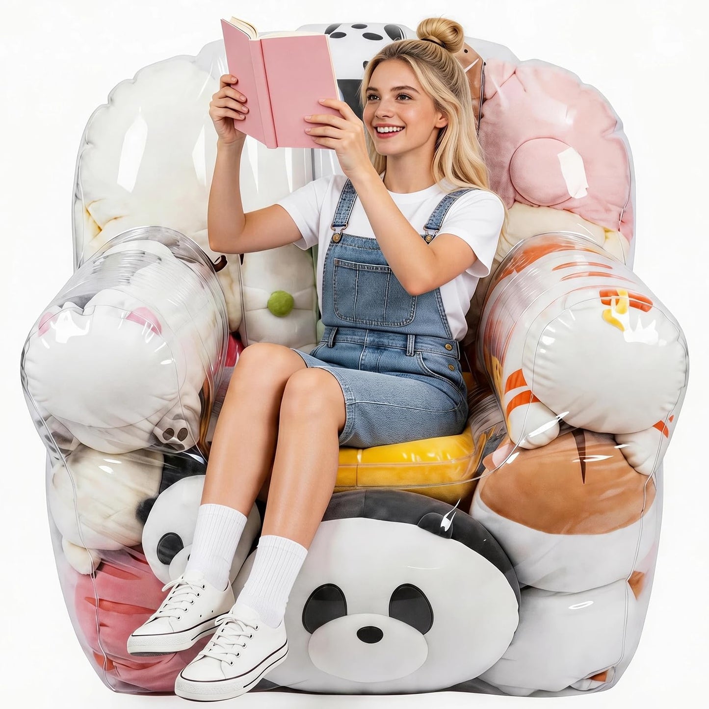 Extra Large Beanbag Chair Cover with Zipper, Clear Stuffed Animal Storage Bean Bag Chair Cover for Kids, PVC Bean Bag Chair Plush Toys Storage & Organizing