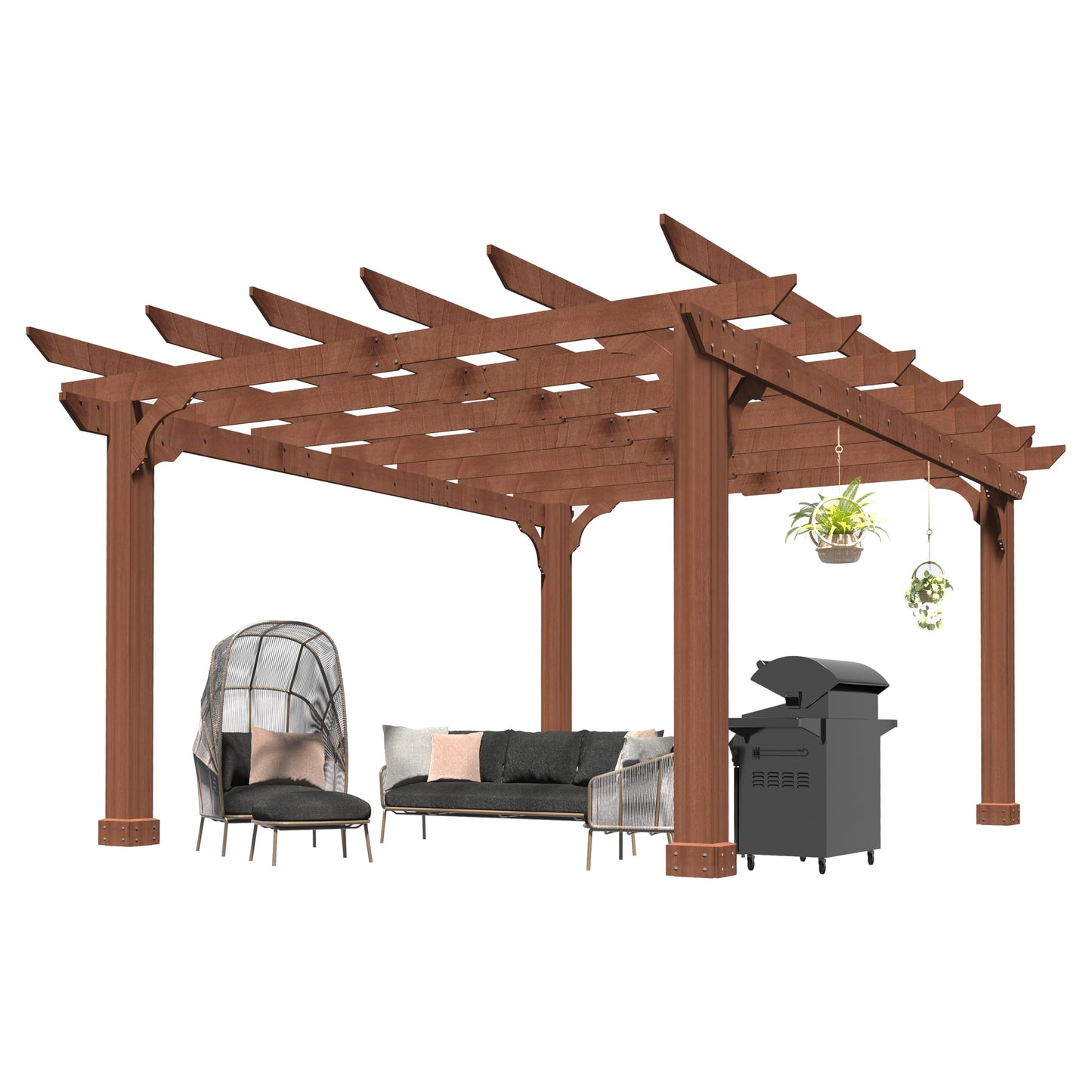 BlueWish 10' x 12' Patio Pergola, Cedar Wood Pergolas with Solid Structure, Pergola Kits, Outdoor Pergolas and Gazebos with Slatted Trellis Roof for Deck Backyard Grill Party Garden