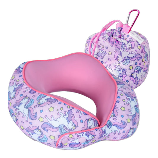 SKYTRAX® Certified Kids Safe Memory Foam Travel Neck Pillows for Kids and Toddlers, Cute Cartoon Design, Car Seat & Airplane Head Neck Support, Adjustable Snap Buttons, Washable Soft Cover (Unicorn)