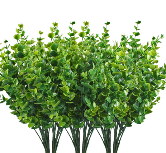 CATTREE Artificial Shrubs Bushes, Plastic Eucalyptus Leaves Fake Green Plants Wedding Indoor Outdoor Home Garden Verandah Kitchen Office Table Centerpieces Arrangements Christmas Decoration 6 pcs