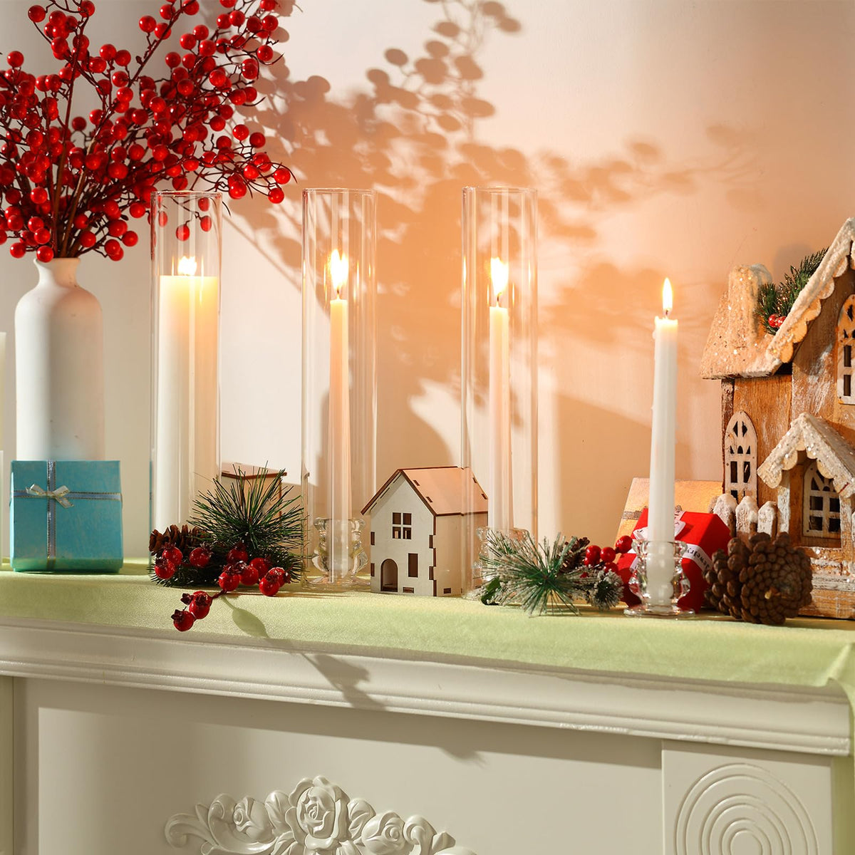 Teenyyou 24 Set Glass Hurricane Candle Holders Candlestick Bulk 12.6",Clear