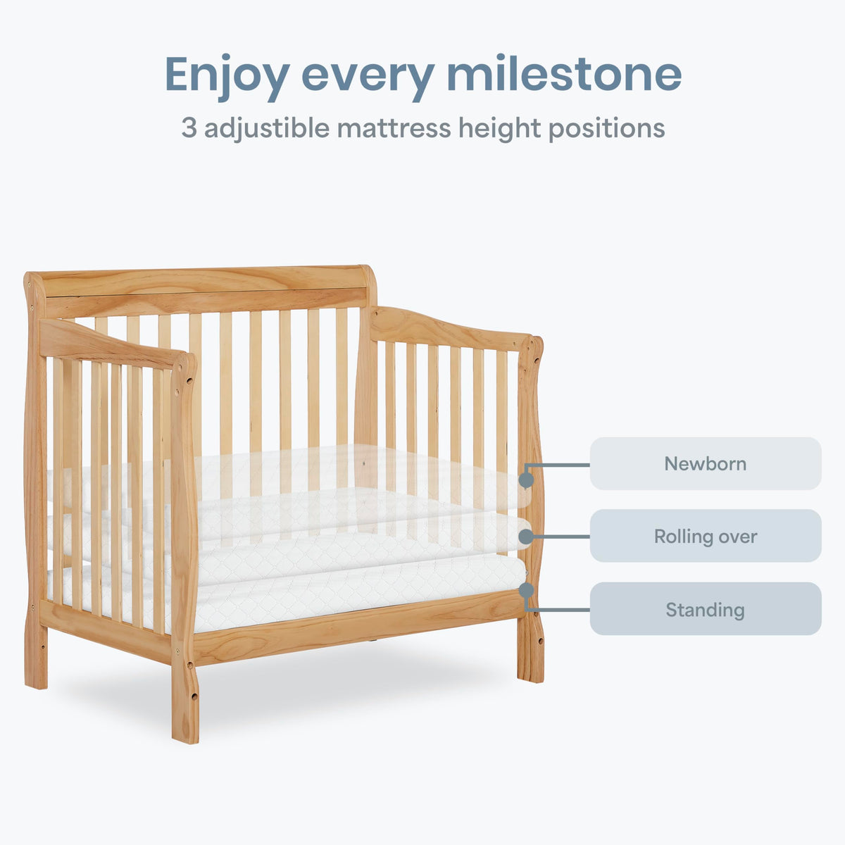 Dream On Me 4-in-1 Mini Baby Crib for Small Spaces, Aden, Natural