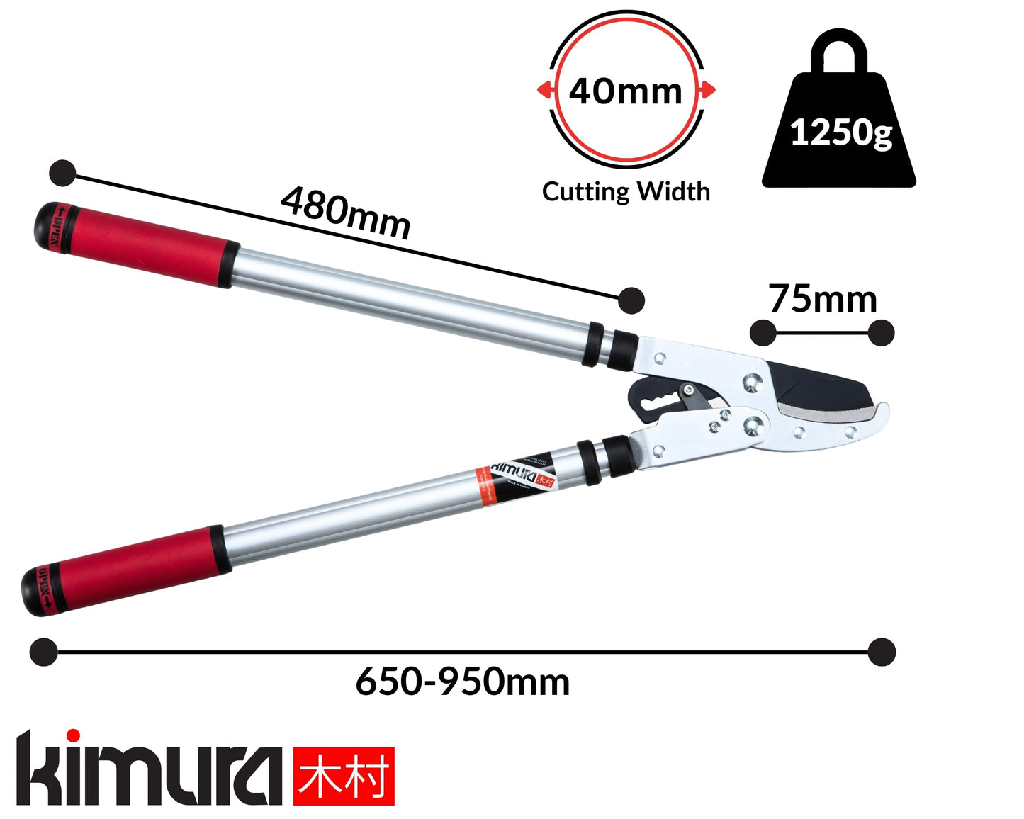 Kimura® Pro Heavy Duty Garden Loppers - 25-37", Premium Anvil Lopper with Advanced Ratchet Mechanism, Lightweight Telescopic Handles, Japanese SK5 Steel Blades, Extendable Garden Loppers