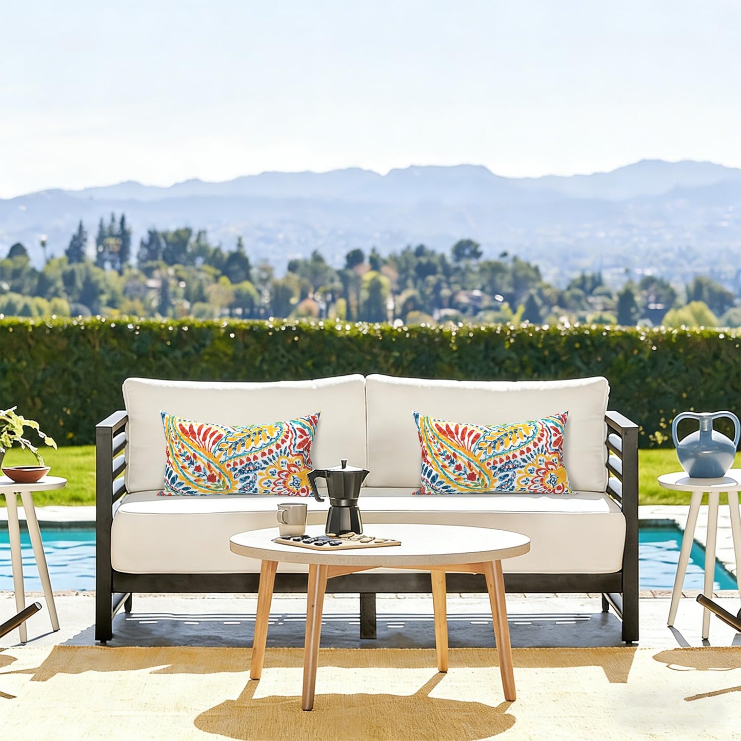 LVTXIII Set of 2 Patio Lumbar Pillows, 12”x20” Fade Resistant Outdoor Lumbar Pillow with Inners, Fluffy Decorative Garden Lumbar Cushions for Home Patio Coach Sofa Use, Paisley Multi