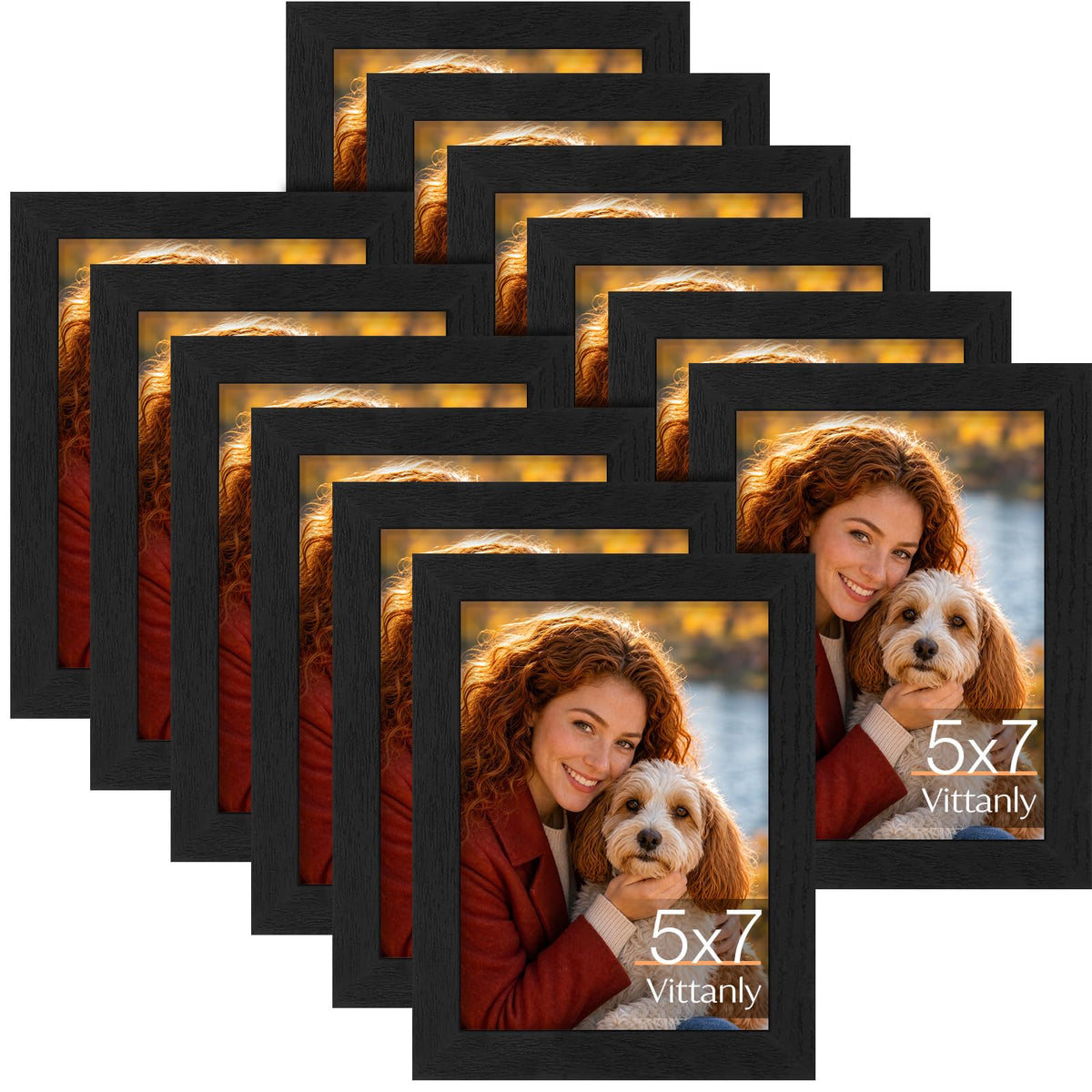Vittanly 5x7 Picture Frame Set of 12 for Wall or Tabletop Display, Black