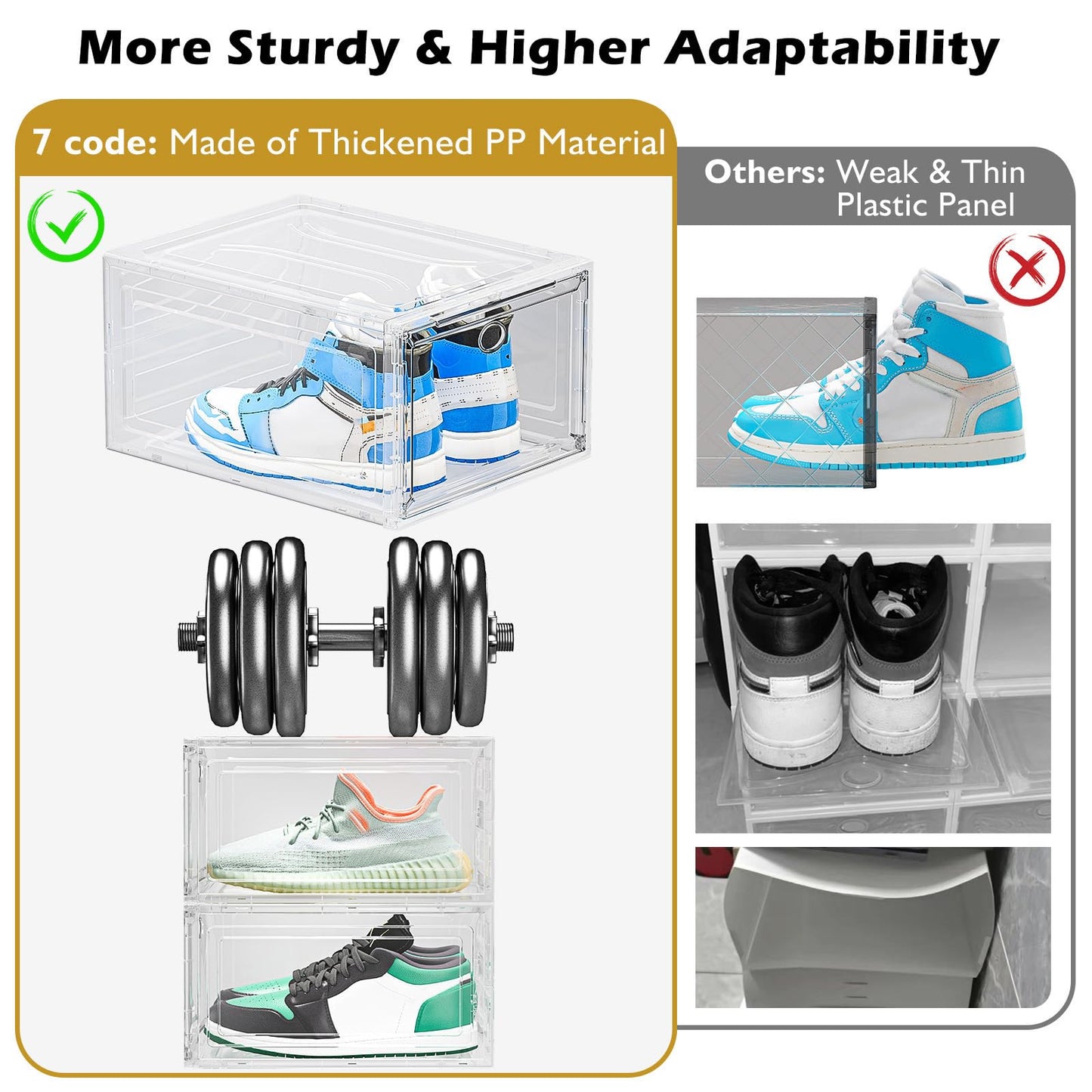 12 Pack Clear Shoe Storage Organizer with Magnetic Door,Stackable Plastic Shoe Boxes for Sneakers,Boots,and Heels,Space-Saving Foldable Shoe Rack for Closet,Durable Shoe Cabinet Organizer,White