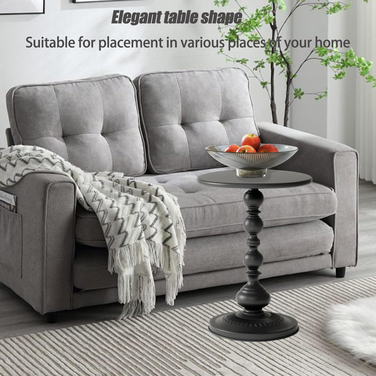 Vorriop Pedestal Metal Round Side Table, Sofa Table, Small TV Tray Table for The Sofa in The Living Room and Bedroom, Bed, Chair, Mini Coffee Table, Headboard Table, 20.47 (H) *13.77 (W)