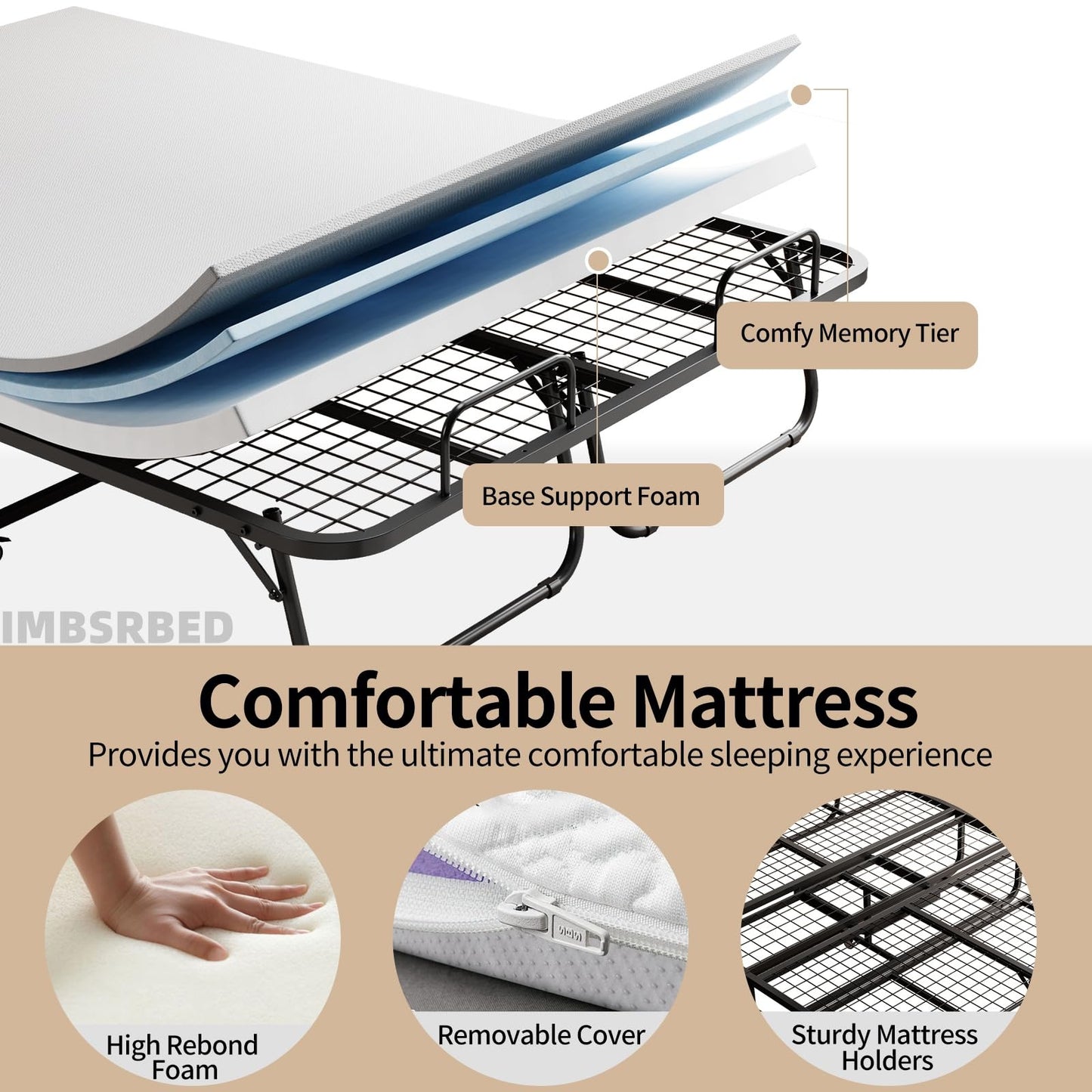 IMBSRBED 75"×54" Folding Bed with Adult Mattress, Full Size, Portable Folding Bed with Deluxe Memory Foam Mattress and Extra Strong Frame, Folds, Rolls and Conceals (75"×54")