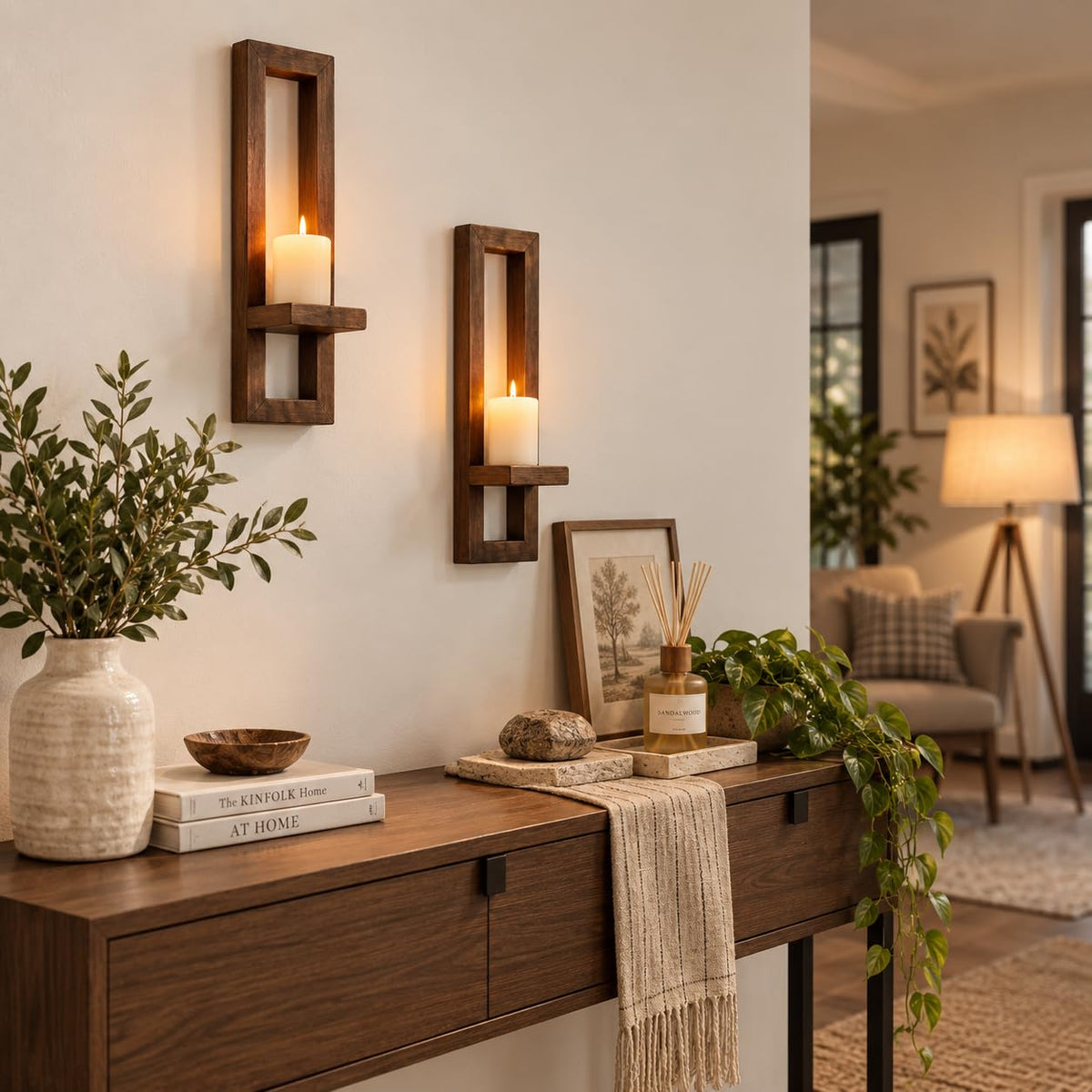 Charred Wood Wall Candle Sconces Set of Two, Rustic Wall Decor