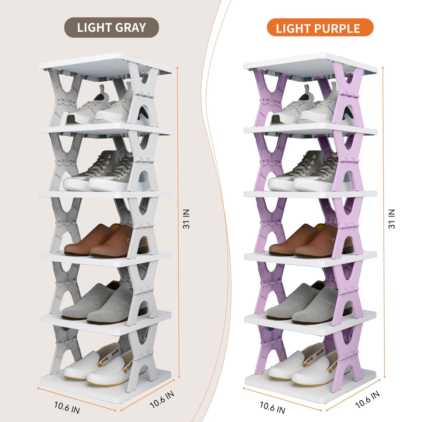 RILUKICH Shoe Rack, Collapsible Kids Shoe Rack, 6-Tier Small Foldable Shoe Organizer for Entryway, Dorm, Bedroom (Pink-x)