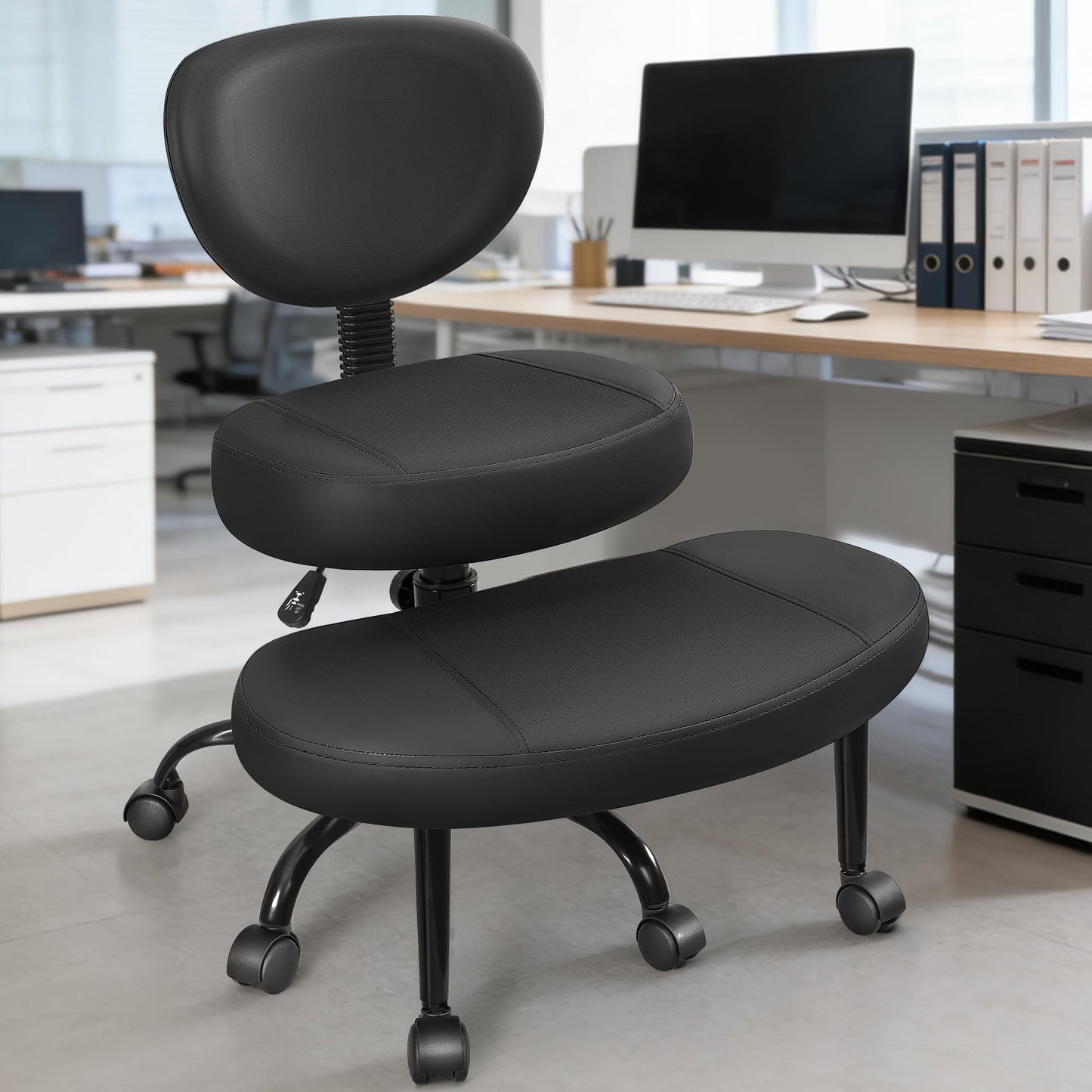BestEra Cross Legged Office Chair with Wheels, Ergonomic Kneeling Chair with Lumbar Support and Adjustable Height for Meditation, ADHD Desk & Yoga
