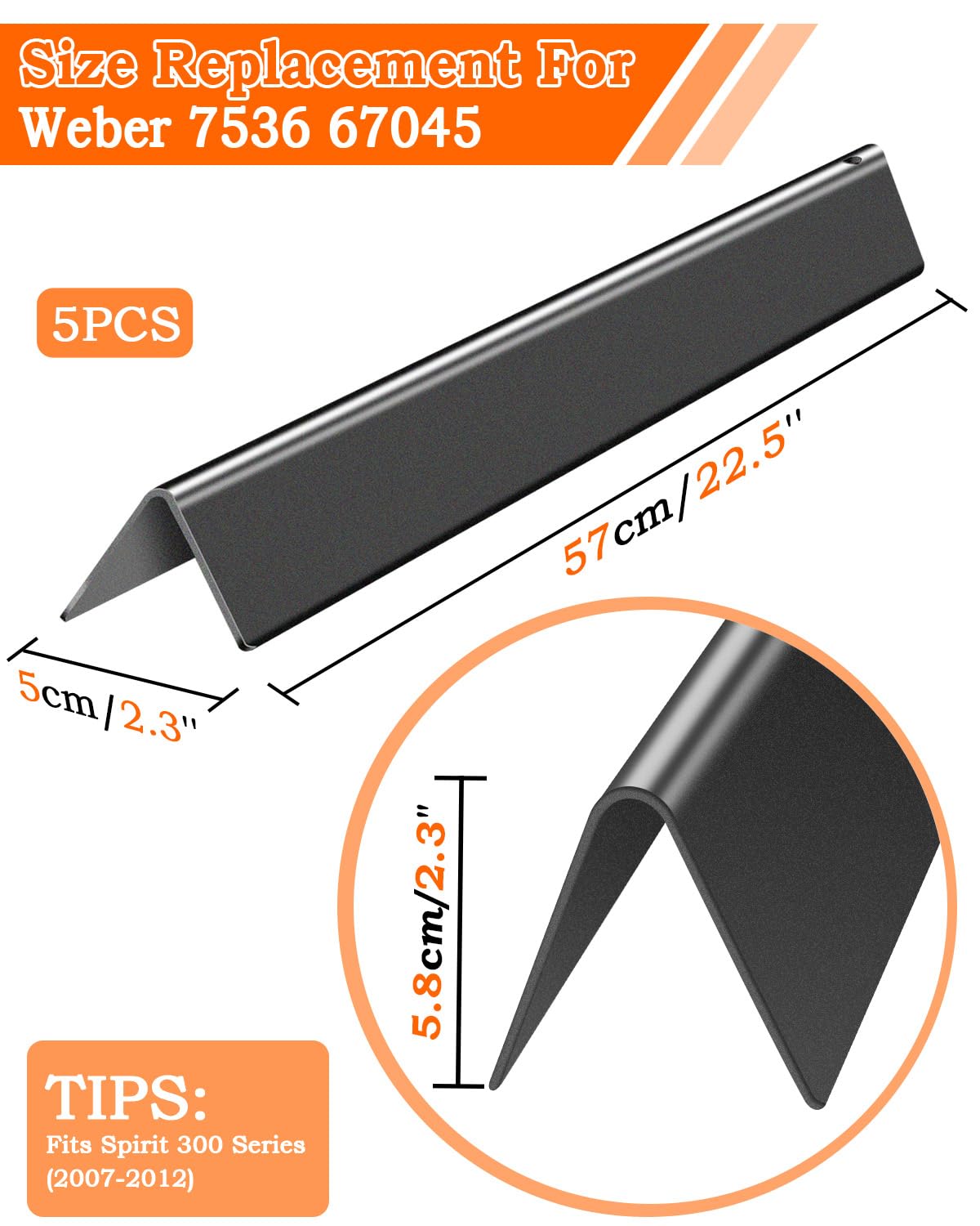 Paayox Flavorizer Bars 22.5 Inch for Weber Spirit Grill Parts Genesis Silver Gold B C Grill Parts, Spirit 300 320 330 E310 Grill Parts with Side Control, 5 PCS Genesis Grill Parts for Weber 7536 7537