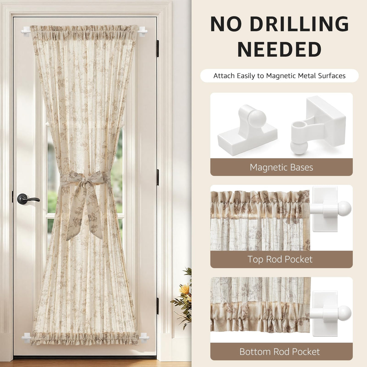 JINCHAN Magnetic Curtain Rods for Metal Doors 16-28 Inches 2 Pack White