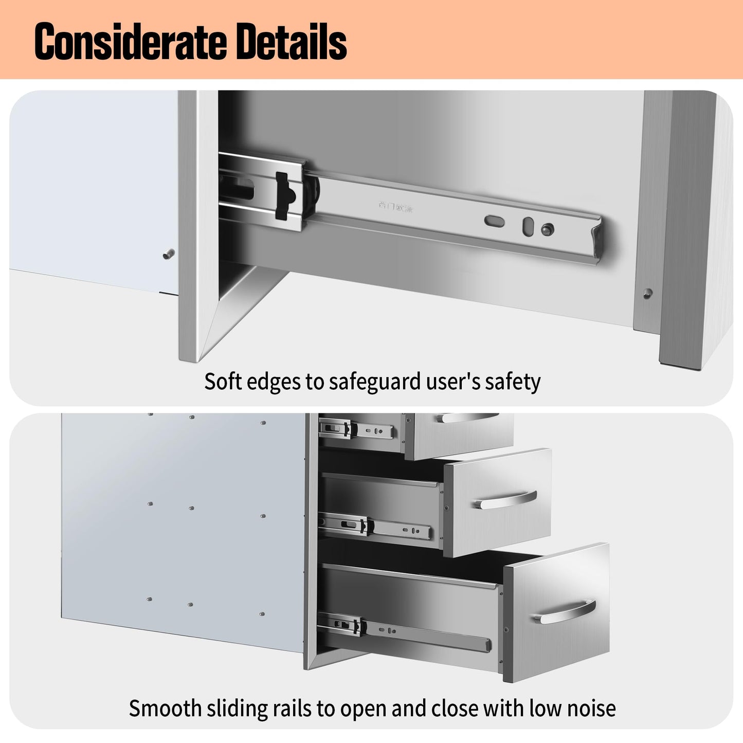 Outdoor Kitchen Drawers Built-in BBQ Drawer Stainless Steel Access Drawers for Outdoor Kitchen Island or Grill Station (14" W x 20.3" H x 23" D)