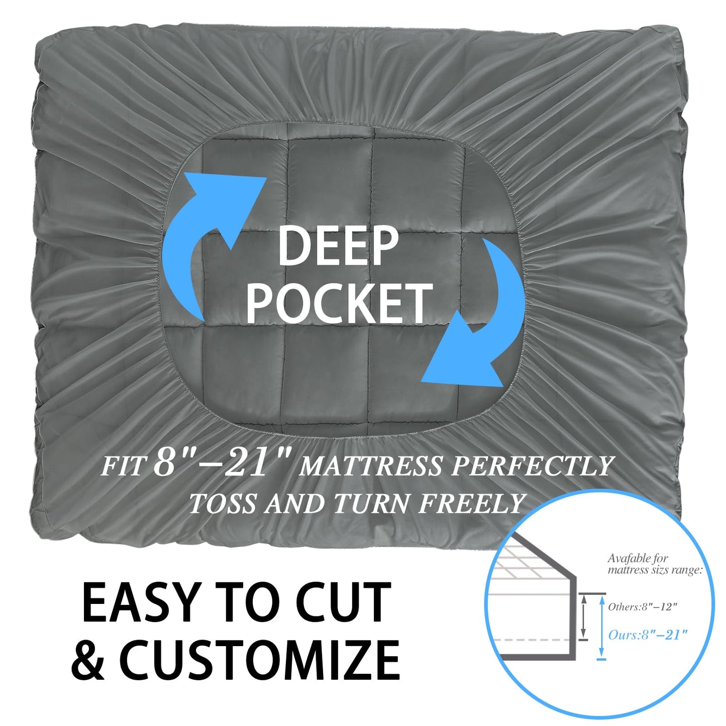 CYMULA Full XL Mattress Topper - Extra Thick Cooling Mattress Pad Cover for Back Pain - Soft Mattress Protector Firm Bed Topper Pillow Top with 8-21 Inch Deep Pocket 3D Snow Down Alternative Fill