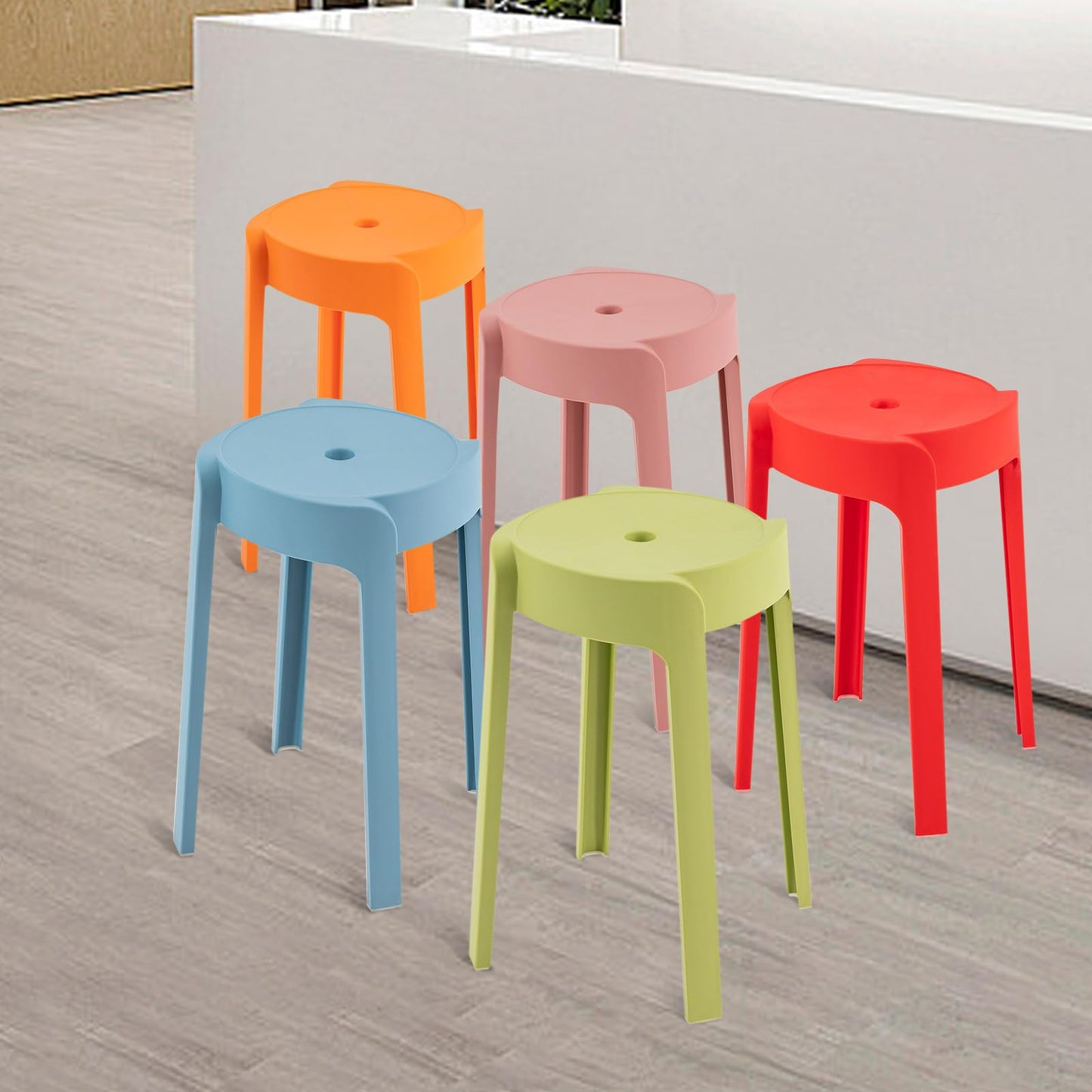 HUASSION 5 Pack Plastic Stackable Stools, 18 Inch Colorful Round Classroom Stools for School, Kindergarten, Home & Office