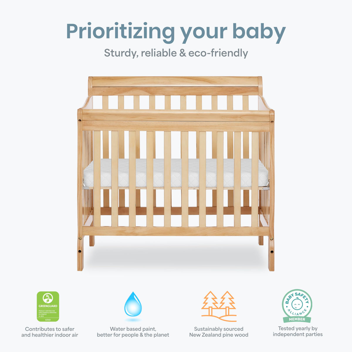 Dream On Me 4-in-1 Mini Baby Crib for Small Spaces, Aden, Natural