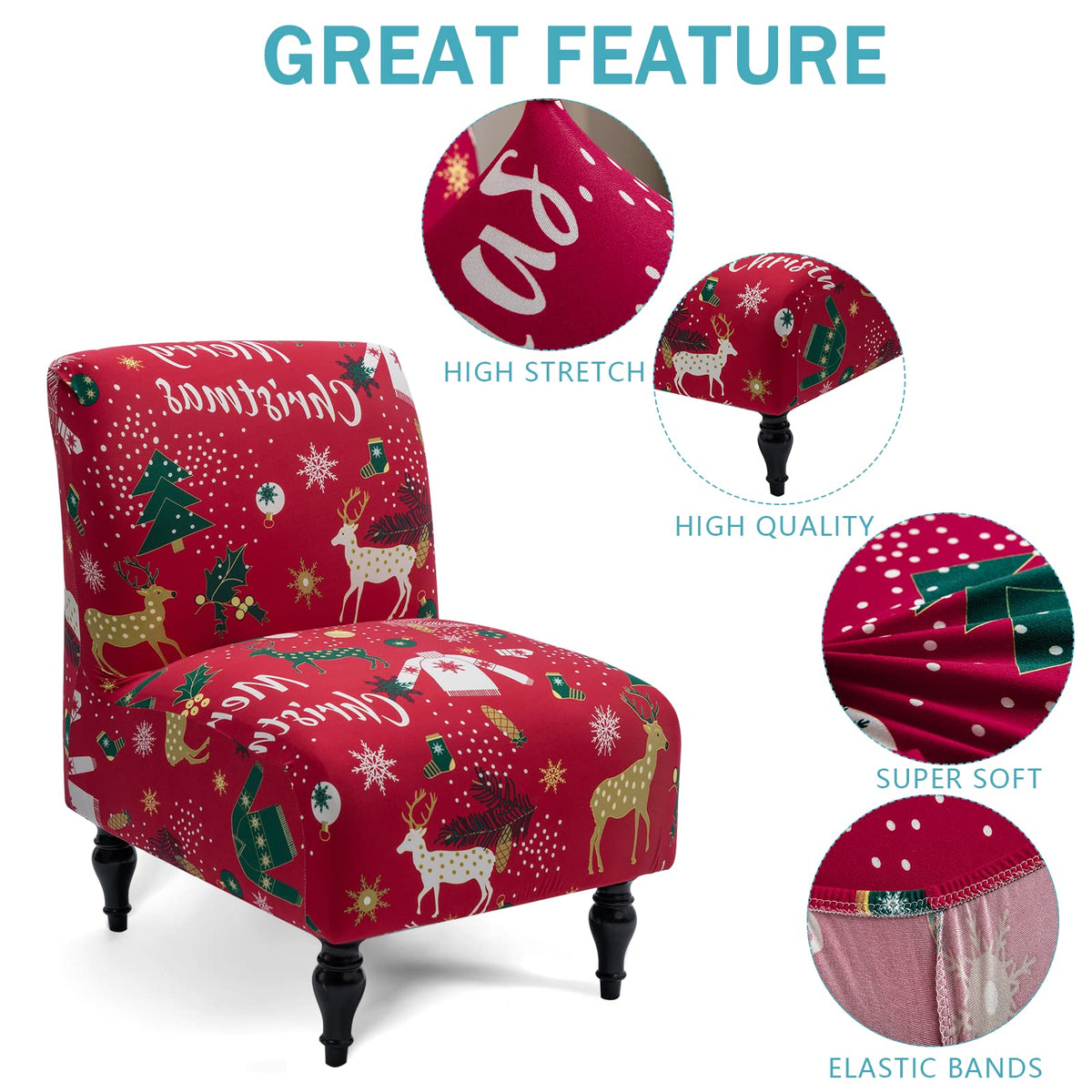 Iauddy Armless Accent Slipper Chair Cover Slipcover,Stretch Spandex Printed Removable Non-Slip Silp Cover for Accent Chair Without Arms Furniture Protector for Living Dining Room(Red,1)