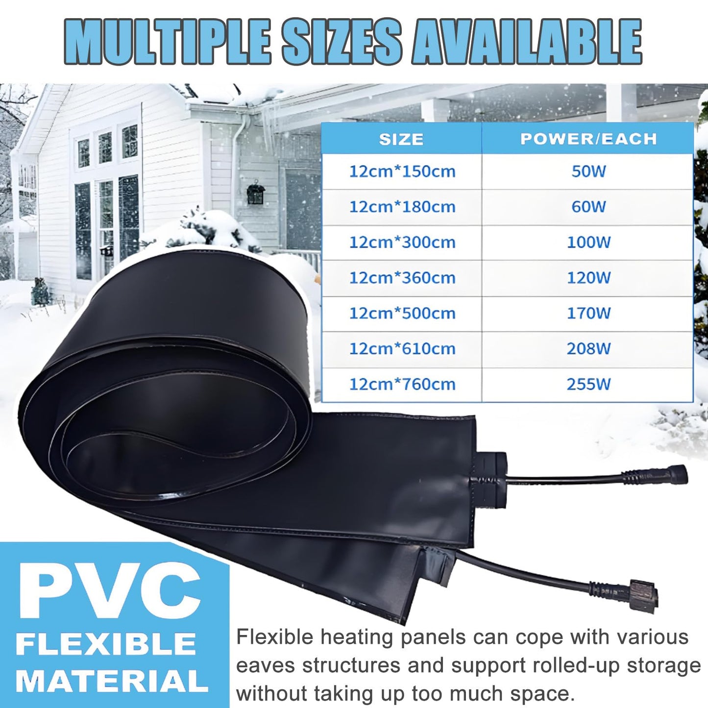 Electric Roof De-Icing Cable & Gutter Snow Melting Heater Mats - Graphene Technology, Prevents Blockages & Leaks, Easy Storage, All-Season Freeze Protection,Can Curlable 760cm/24.9ft