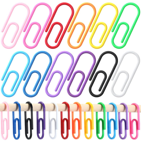 CroBlissful 12 Pcs Colorful Jumbo Paper Clips Shower Curtain Hooks Rings for Bathroom Rod Funny Paperclip-Shaped Rainbow Color Plastic Hooks for Shower Curtain Easy Gliding Rings Fits Most Size Rods
