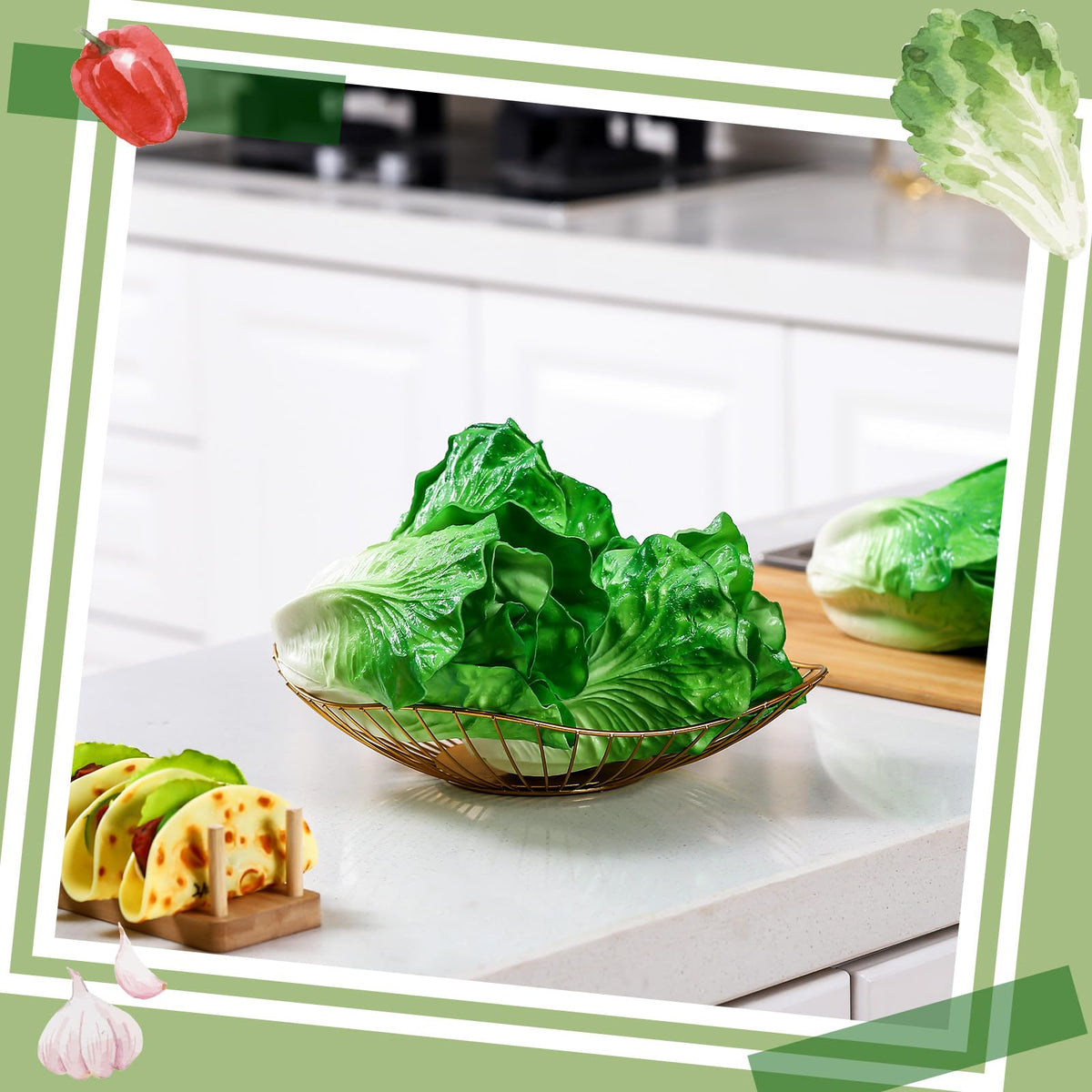 Zeyune 4 Pcs Artificial Vegetables Realistic Pu, Lettuce