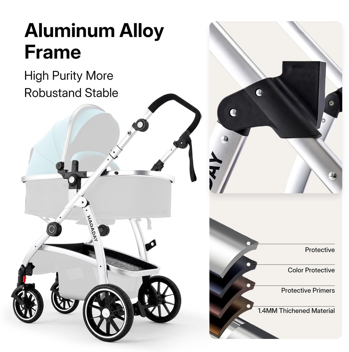 Hagaday Baby Stroller, 2-in-1 Reversible Toddler Seat with Lie-Flat Mode