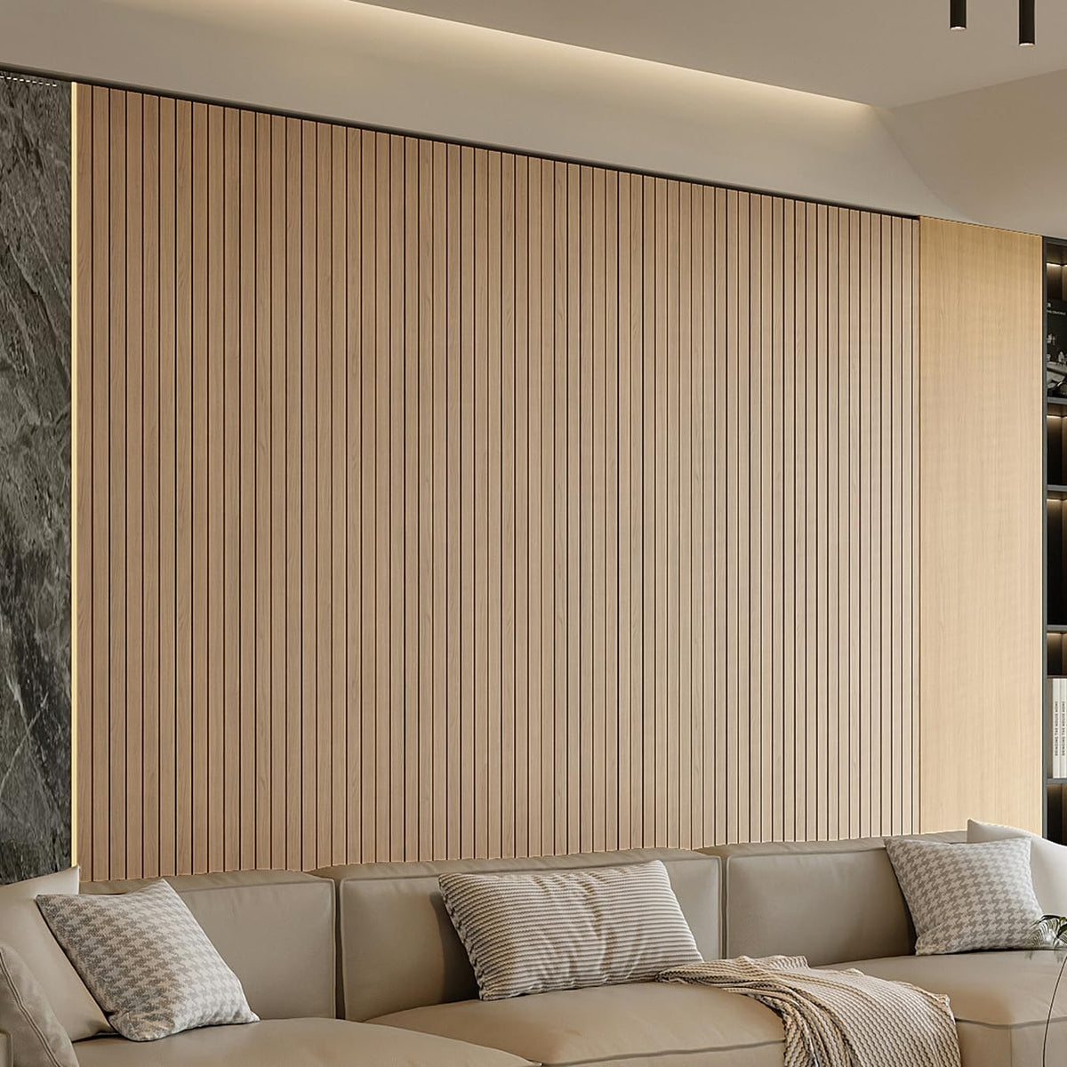 YU LI 3DH Peel and Stick PVC Slat Wall Panel, 236 x 15.75 Inches, Self-Adhesive Faux Oak Wood Grain, 3D Soundproof for Ceilings and Rooms - 1 Pack