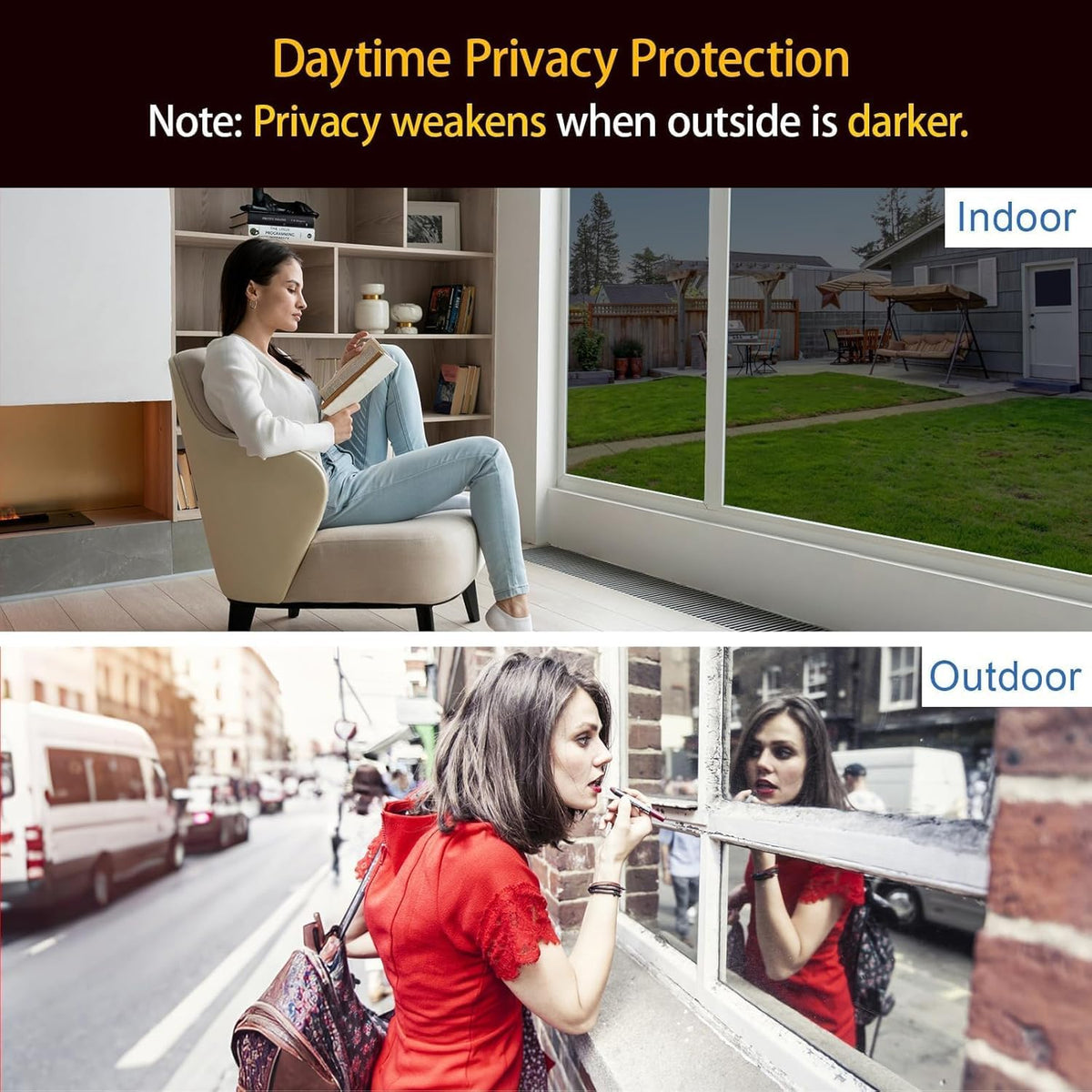 Upgraded One Way Window Privacy Film Sun Heat Blocking, 17.5" x 78.7"