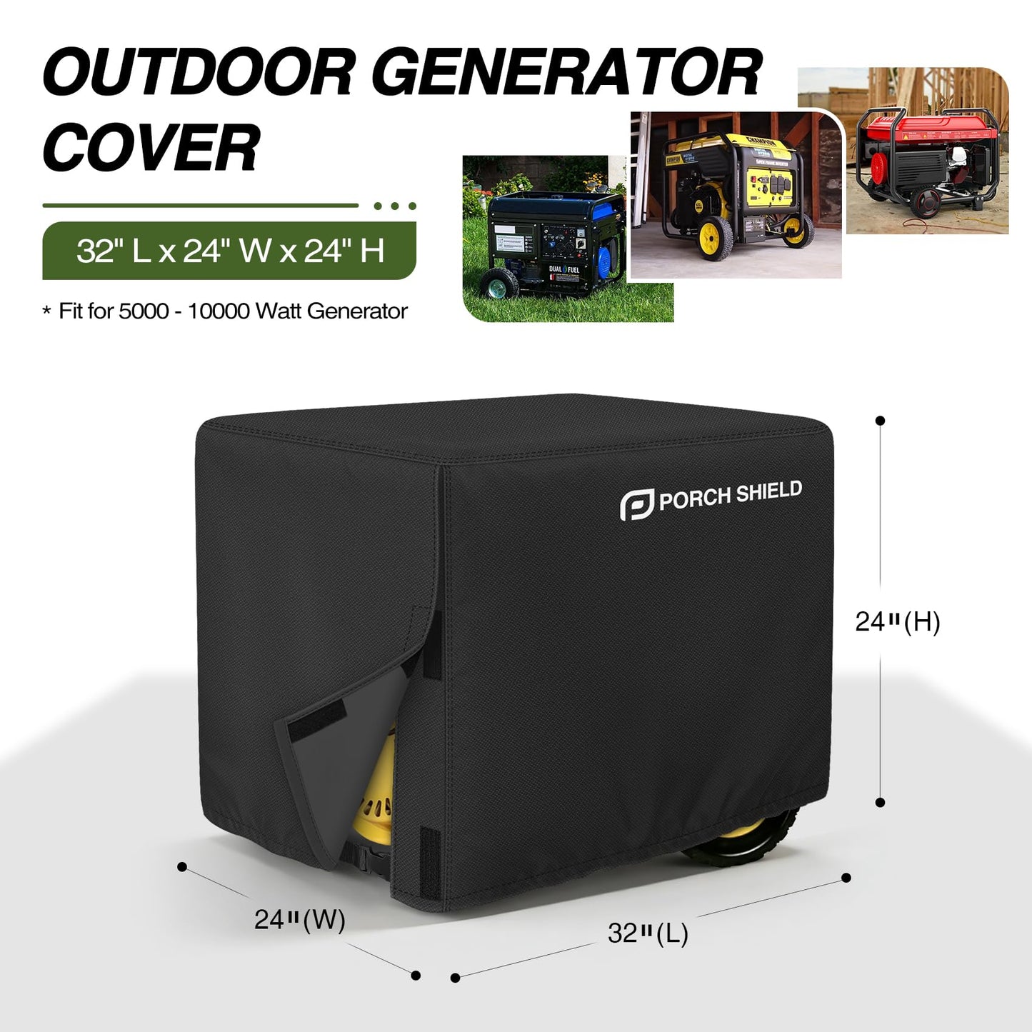 Porch Shield Waterproof Universal Generator Cover 32 x 24 x 24 inch - for Most Generators 5000-10000 Watt, Black