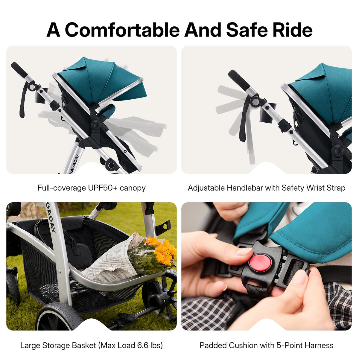 Hagaday Baby Stroller, 2-in-1 Reversible Toddler Seat with Lie-Flat Mode