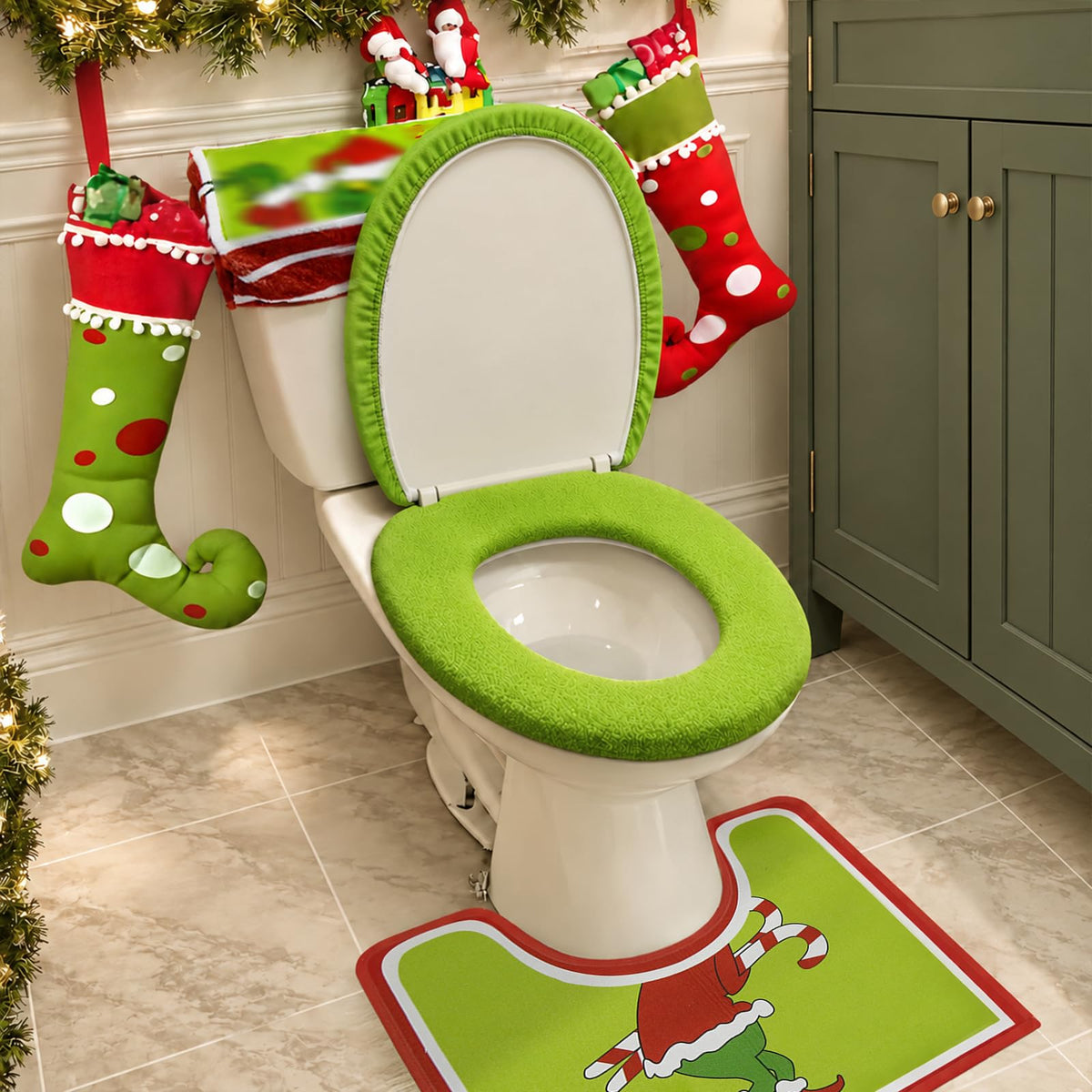 Christmas Decorations - 4 Pack Bathroom Set Decor for Christmas Home Decor