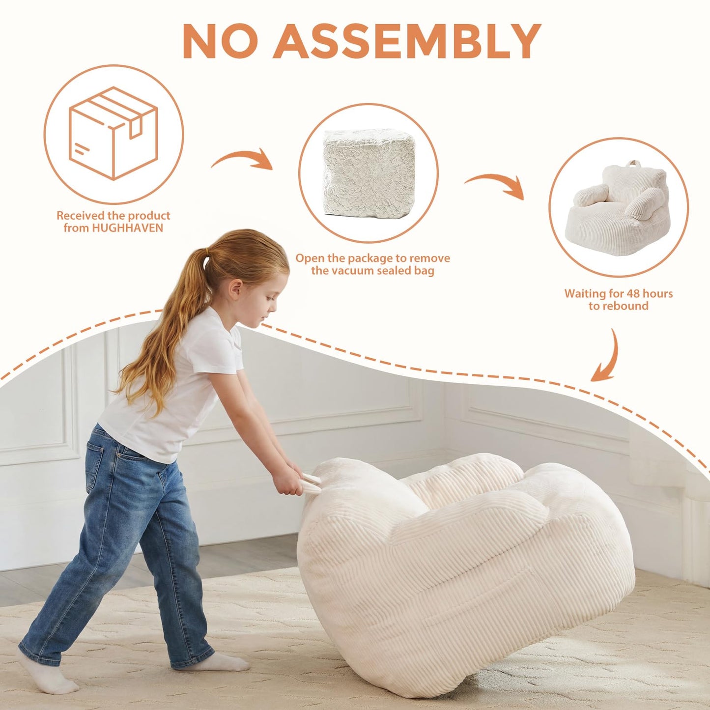 Bean Bag Chairs for Kids with Armrests, Comfy Kids Bean Bag Chair, Stuffed Toddler Bean Bag Sofa for Boys and Girls, Small Bean Bags for with Pocket, Floor Chair for Gaming, Reading & Relaxing, Beige