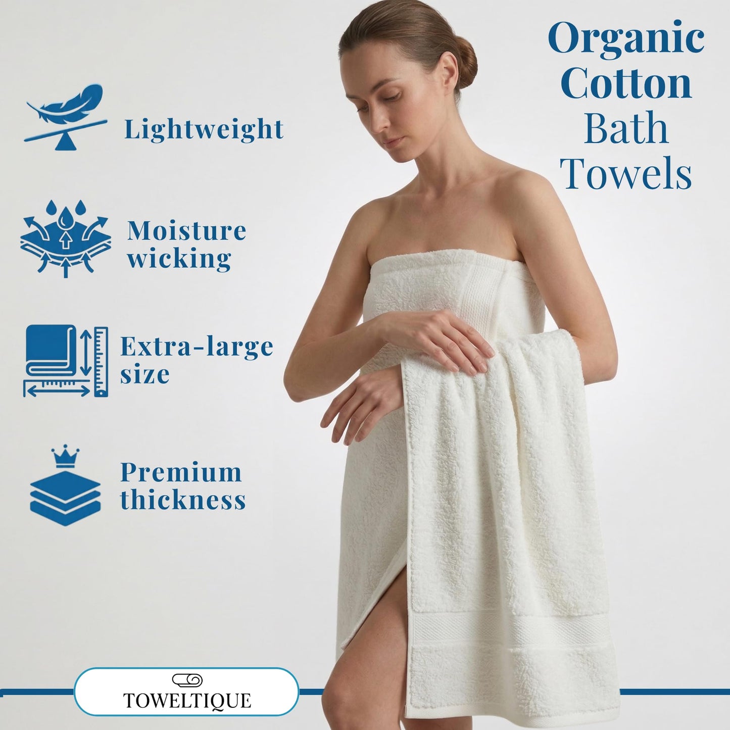 TOWELTIQUE Oversized Bath Towels - 36 x 72 Extra Large Organic Cotton Bath Sheets for Adults | Jumbo Hotel-Size, Ultra Absorbent & Soft | 2 Pack
