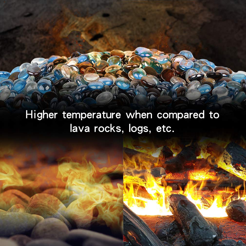 Stanbroil 10-Pound Blended Fire Glass Beads - 1/2 inch Fire Glass Drops Blended Caribbean Blue, Crystal Ice, Caramel Luster for Indoor and Outdoor Gas Fire Pits and Fireplaces