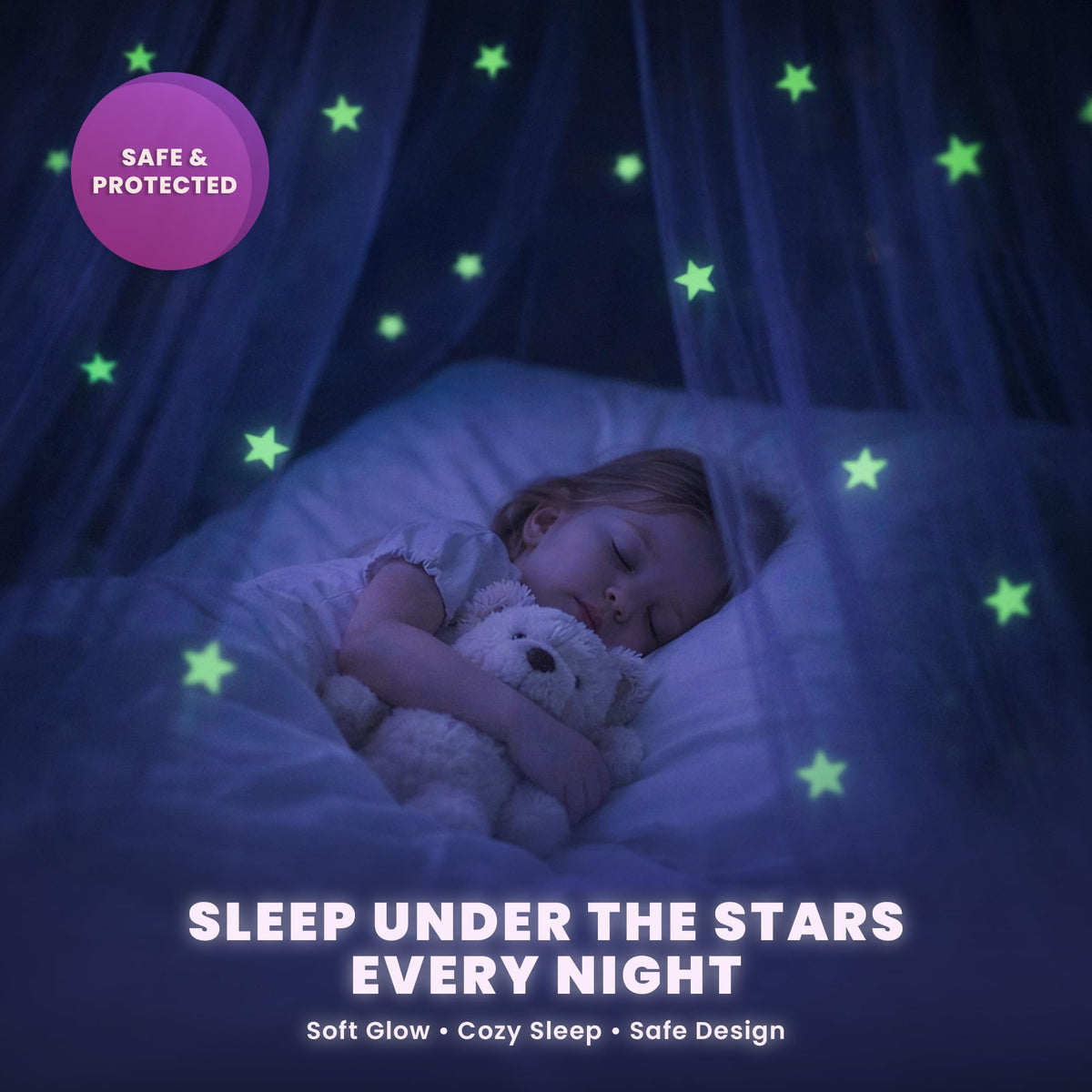 Bollepo Pink Bed Canopy for Girls with Glowing Stars - Premium Canopy Bed | Fits Single, Twin, Full, Queen Size Kids Bed, Princess Netting Room Decor, Ceiling Tent to Cover Toddler, Canopy for Bed