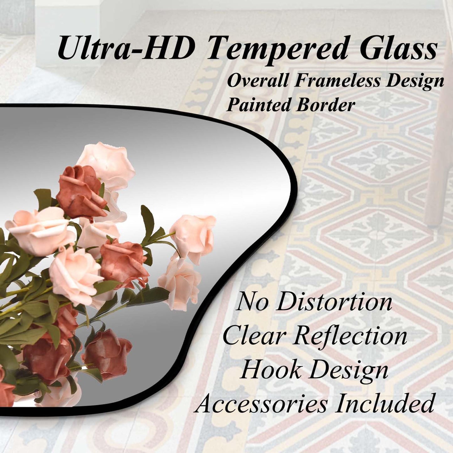 DAOYIJIAJU Large Irregular Mirror, 54.5"x24" Asymmetrical Tempered Glass Mirror, Modern Organic Shaped Wall Mirrors for Entryway Bedroom Living Room Bathroom, Horizontal or Vertical Hanging