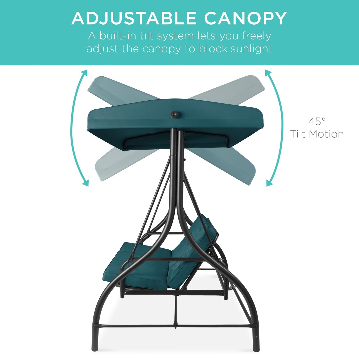 Best Choice Products 3-Seat Outdoor Large Converting Canopy Swing Glider, Patio Hammock Lounge Chair for Porch, Backyard w/Flatbed, Adjustable Shade, Removable Cushions - Peacock