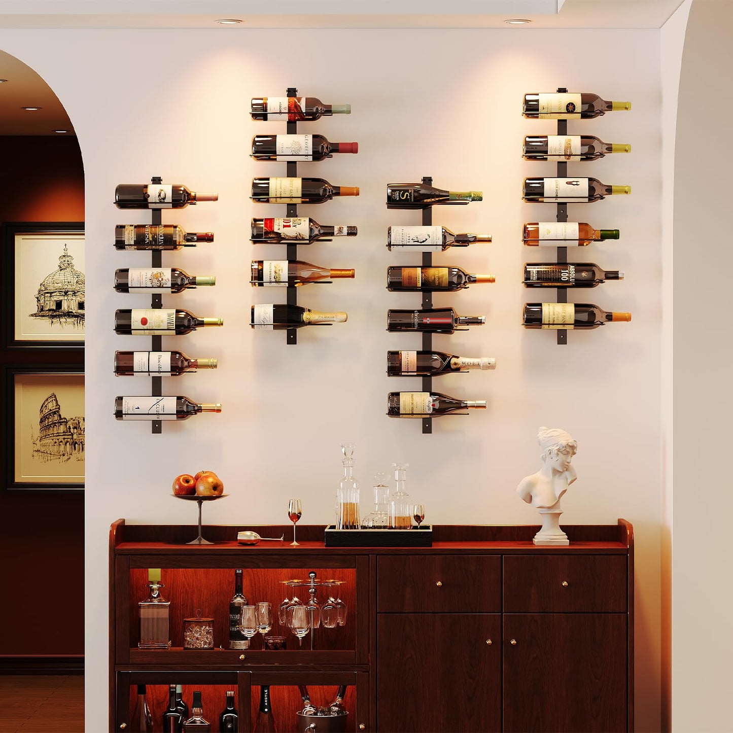 36 Bottle Wall Mounted Wine Rack, Modular Hanging Wine Rack for DIY Display, Detachable 3 Pack Wine Bottle Holder, Black Metal Storage Rack for Bar, Kitchen, Cellar, Restaurant