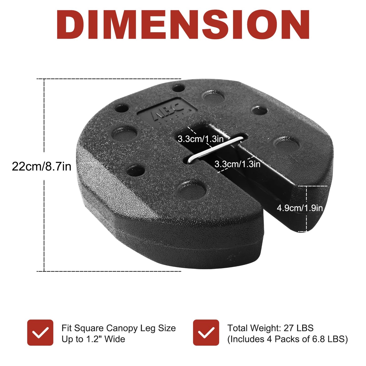 ABCCANOPY Easy Canopy Weights with Lock Design for Wind Resistance, No Sliding, Stably Secure Tents, Canopies, and Umbrellas at Outdoor Events, 4Pack (27LB)