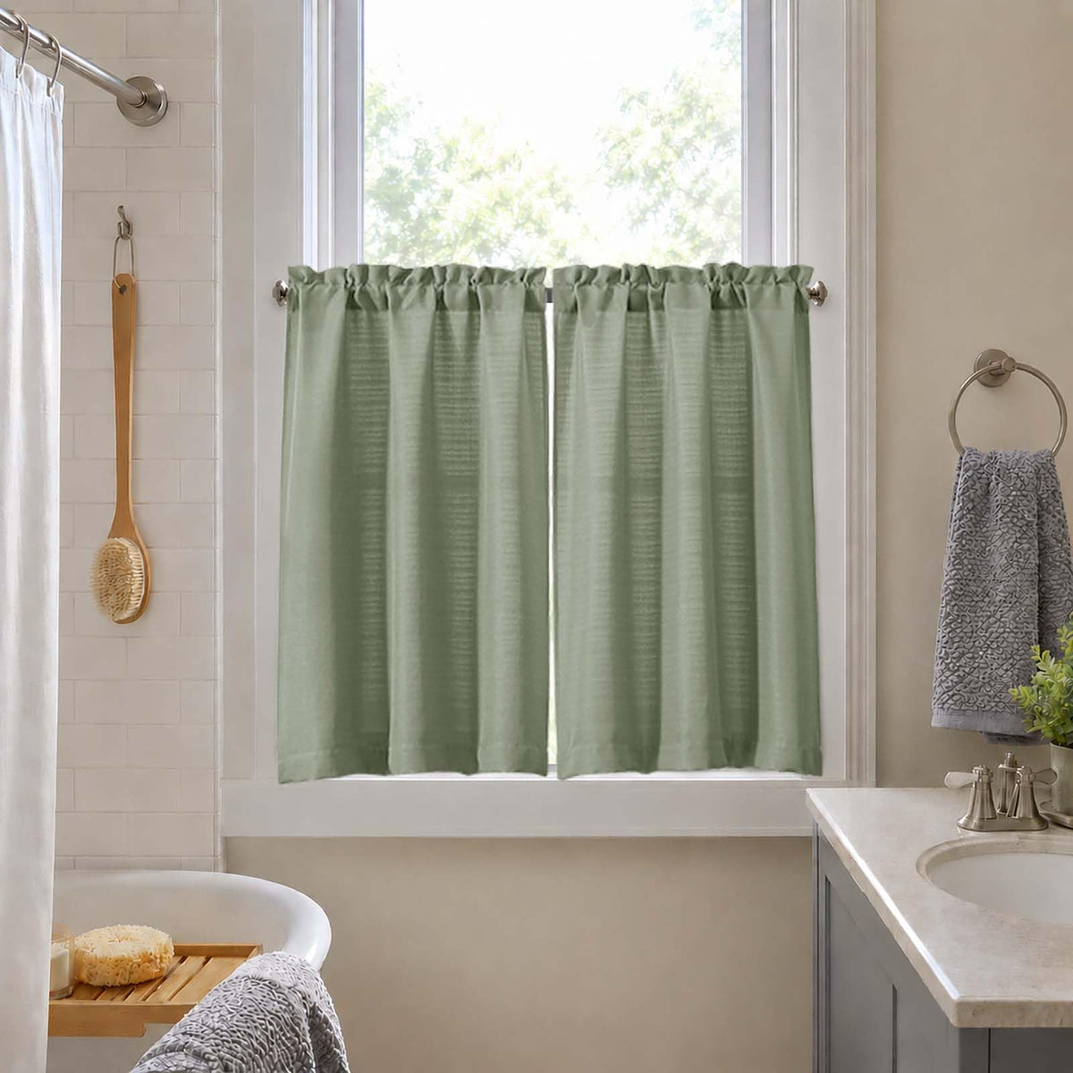 Chyhomenyc Light Green Kitchen Curtains Tier 36 Inch Length, 2 PCS
