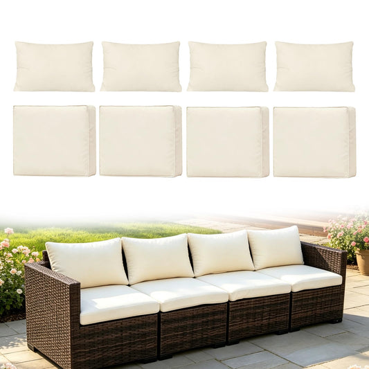 Loungewave 8Pcs Outdoor Cushion Covers, Patio Cushion Covers Replacement for Patio Furniture Sofa Couch, Soft Flexibility Washable Reusable Furniture Protector (Beige,Cover Only)