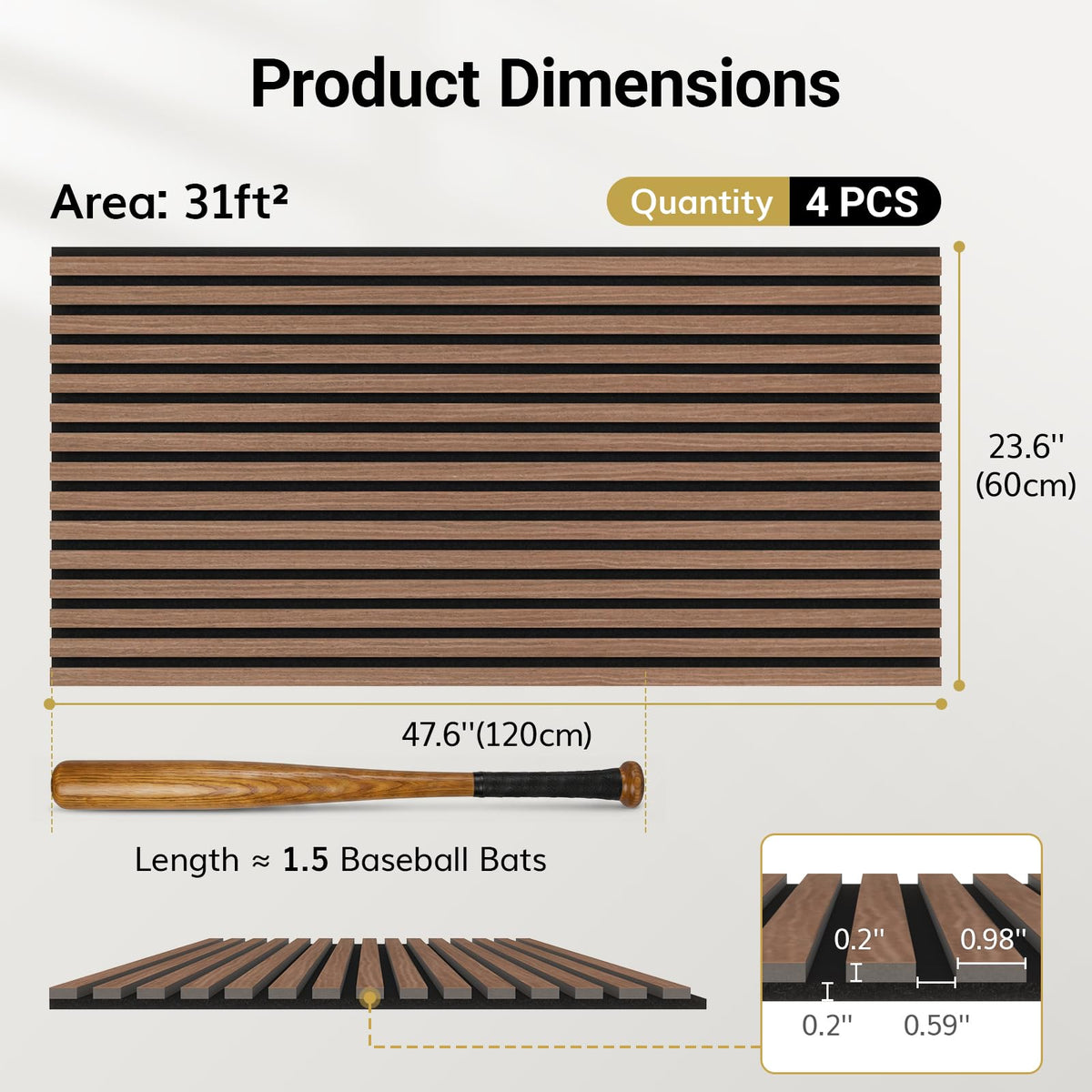 TONOR Wood Wall Panels for Interior Wall Decor-4 Pack 47.2" x 23.6"