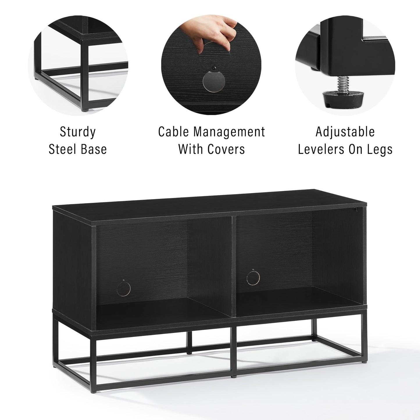 Crosley Furniture Enzo Medium Vinyl Record Storage TV Stand and Entertainment Center, Media Console, Black