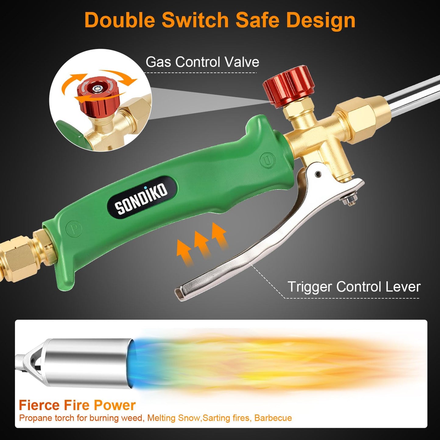 Sondiko Propane Torch Weed Burner,Heavy Duty Blow Torch, High Output Weed Torch with 11.5FT Hose, Weed Torches for Outside(Propane Tank Not Included)
