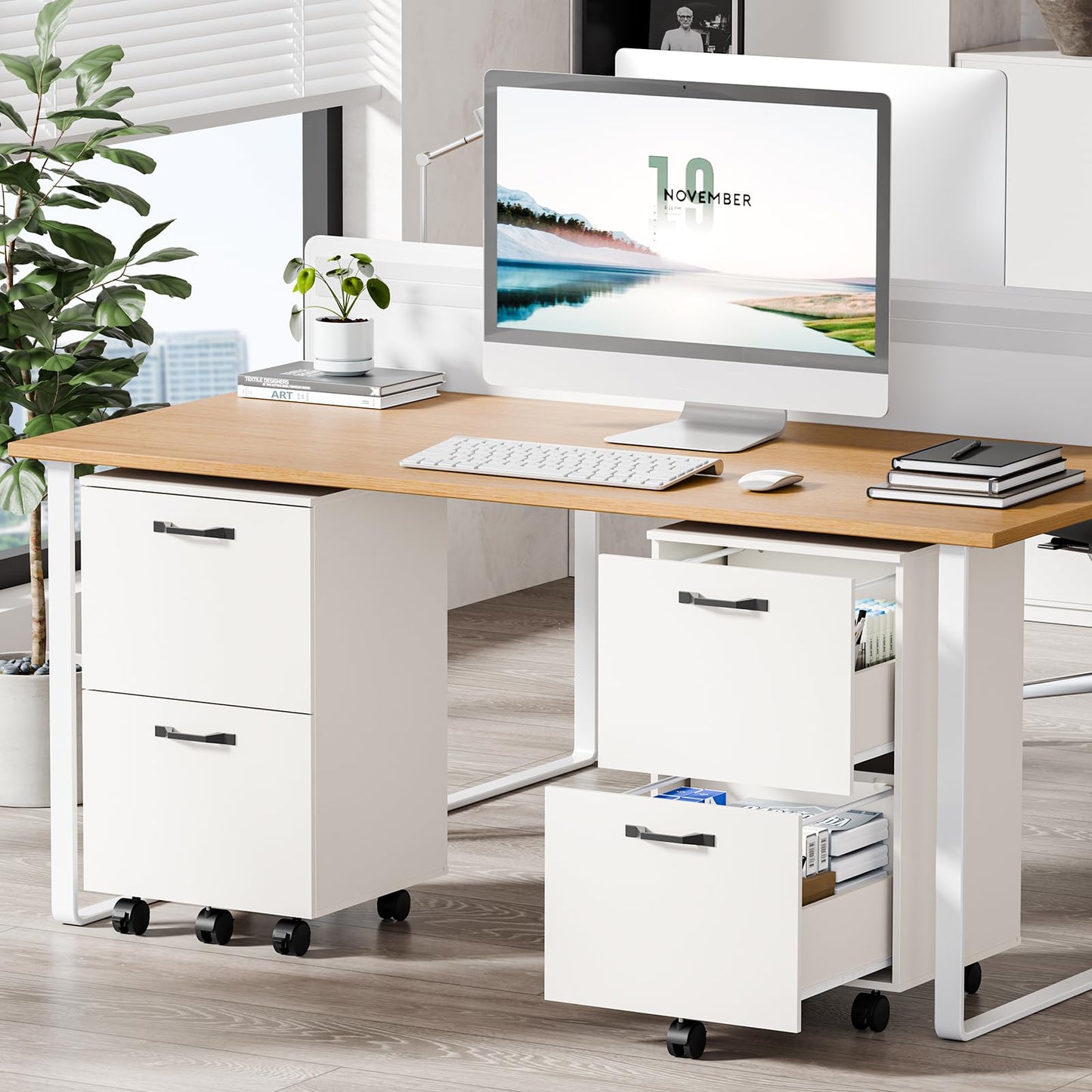 DUMOS 2 Drawer Storage Cabinet, Rolling Under Desk Storage, White