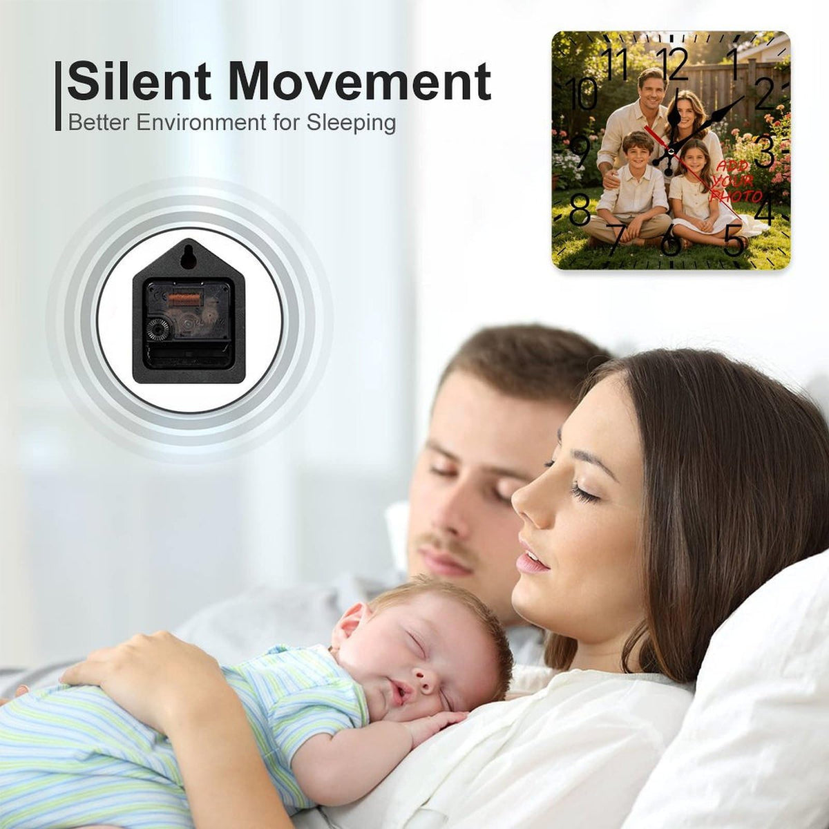 Custom Photo Wall Clock Personalized Picture Name Text Silent Non Ticking