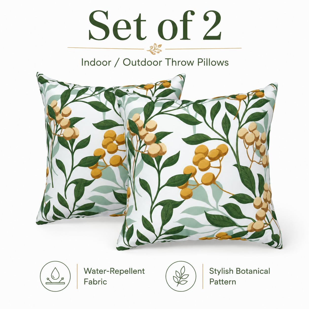 JMKaixin Outdoor Pillows, Pack of 2 Waterproof Decorative Throw Pillows with Inserts, 18”x18” Square Pillows for Bed, Couch, Sofa and Patio Furniture