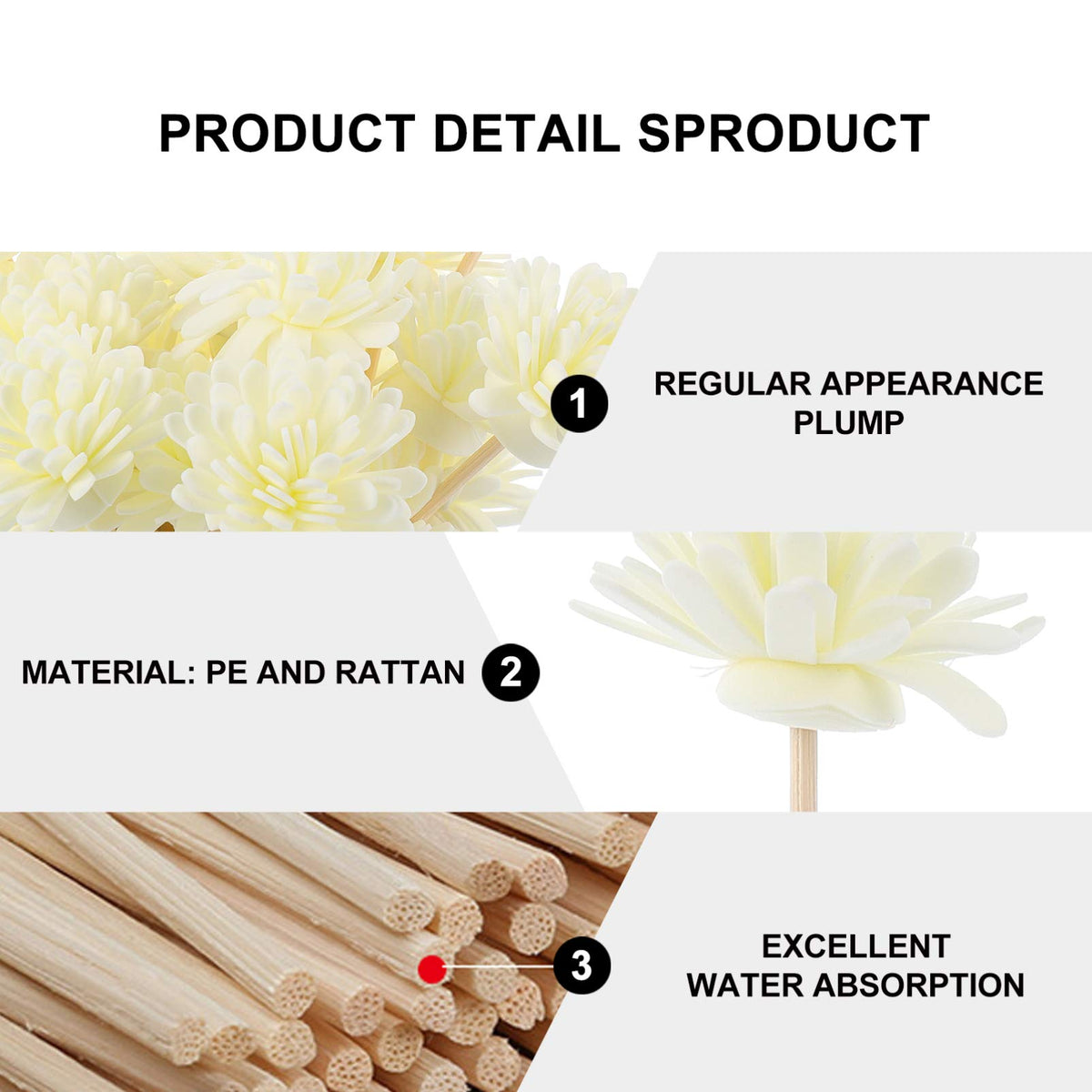 EXCEART Reed Diffuser Sticks 30pcs Diffuser Sticks Artificial Flower Rattan Reed Essential Oil for Office Home Decor Strips
