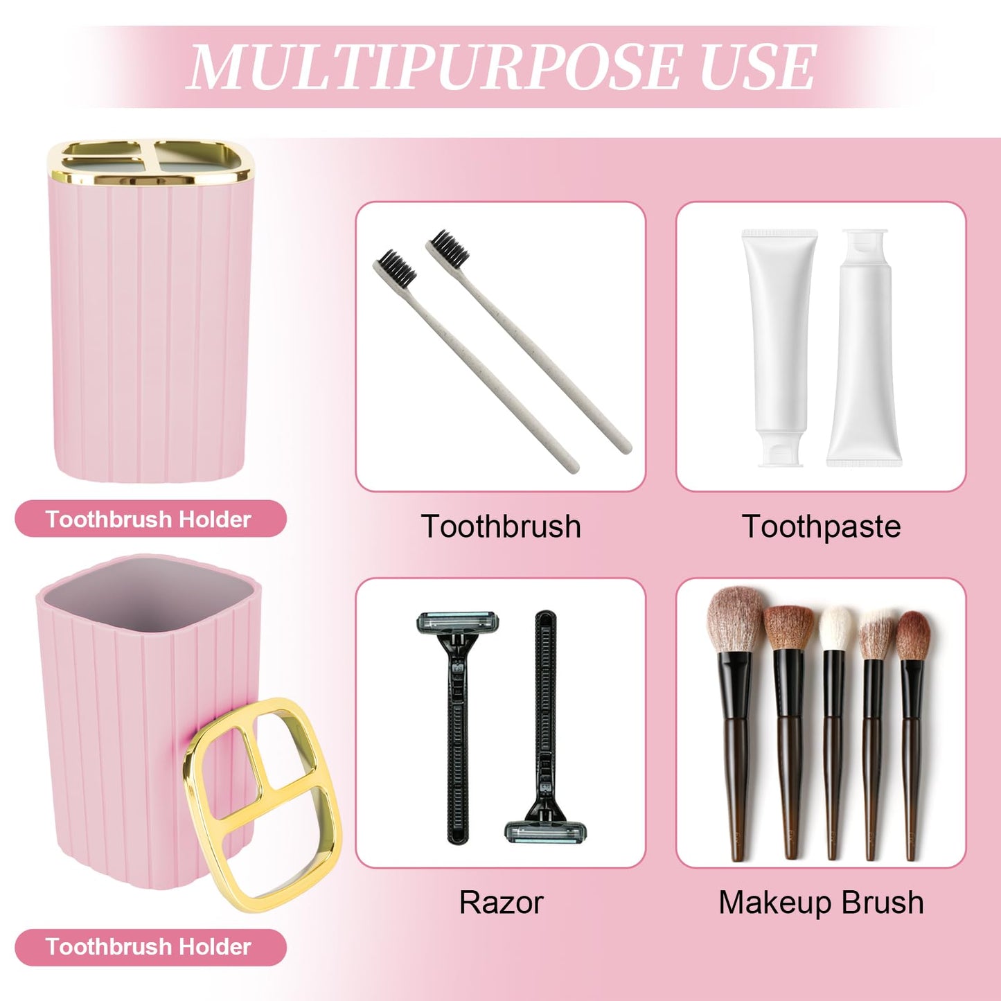 RRM 2PCS Bathroom Accessories Set,Pink Soap Dispenser and Toothbrush Holder