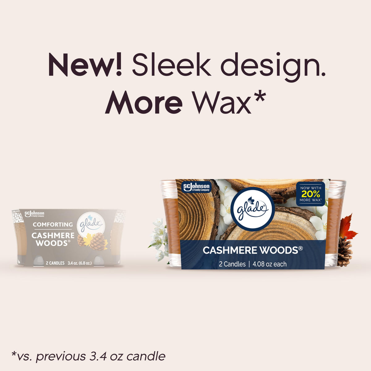 Glade 1-Wick Scented Candle Jar, Cashmere Woods, 2 Count